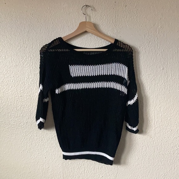 Retro Y2K Mesh Knit Sheer Sweater Blouse Goth Balck White M/L - Picture 5 of 8